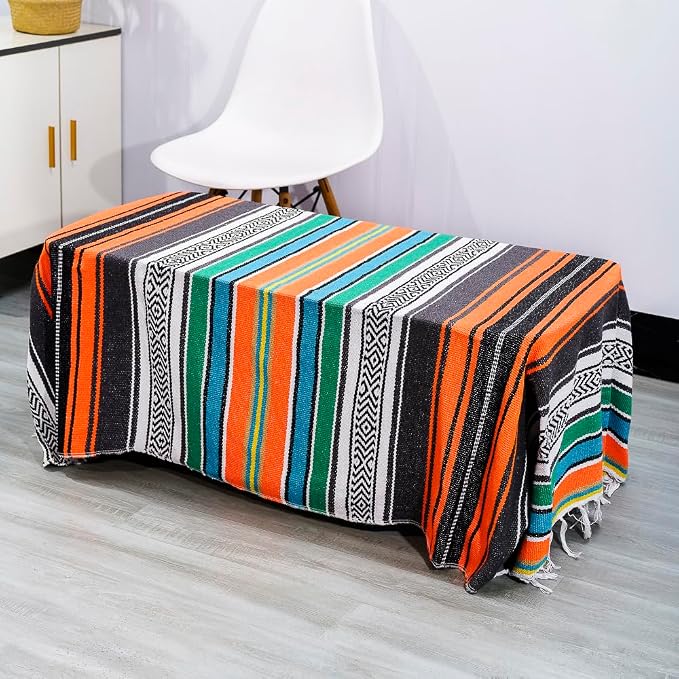 Airooglee 77" L x 46.4" W Large Mexican Blanket - Perfect as Yoga Blanket, Outdoor Camping, Beach, Serape, Picnic, Woven Blanket, Boho Home Décor - Colorful