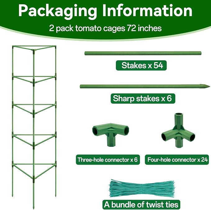 Halatool 72" Tall Tomato Cages, 2 Pack Heavy Duty Plant Support for Garden | Adjustable Plant Support Stakes for Climbing Plants, Large Metal Trellis for Outdoor Raised Bed, Vegetables, Flowers, Fruits