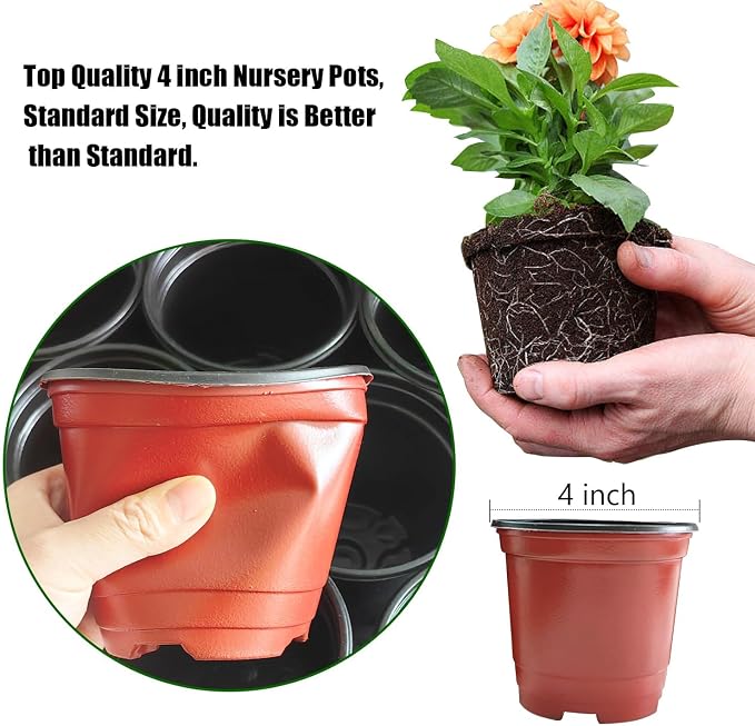 RooTrimmer Plant Nursery Pots with Humidity Domes, 50 Sets 4 Inch Soft Nursery Pots Quality Ones (50 Red Pots + 50 Clear Lids), Quality Seeds Starting with Cover