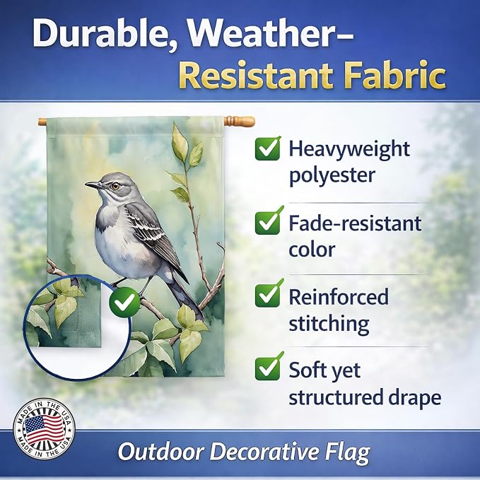 Caroline's Treasures Mississippi Northern Mocking bird House Flag Large Porch Sleeve Pole Decorative Outside Yard Banner Artwork Wall Hanging, Polyester, House Size, Multicolor