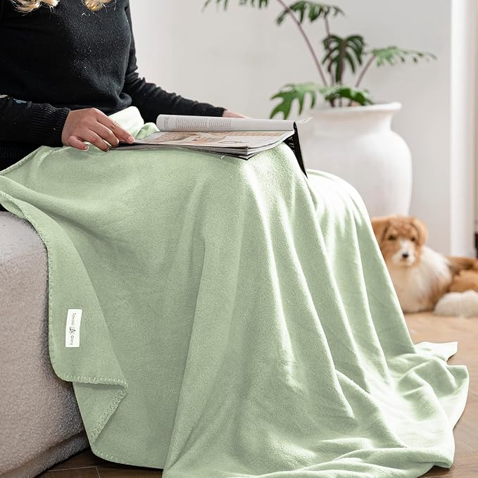 Fleece Throw Blankets Bulk Fleece Blankets Solid Wholesale Lightweight Warm Soft for Pet Bed Sofa Couch Office Wedding Gifts Travel Seasons Sage Green 50x60 Inches Pack of 6