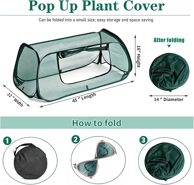 2PCS Raised Garden Bed Cover, Pop Up Plant Protector Crop Cage | 45"x22"x16" Protects vegetables and plants from animals & pests, pop-up design for easy garden protection