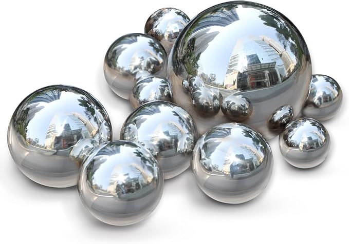 10 Pack Stainless Steel Gazing Balls, 50-150 mm Garden Mirror Globe Floating Pond Sphere, Silver Polished Hollow Ball Reflective Ornament for Home Yard Outdoor Lawn Decoration