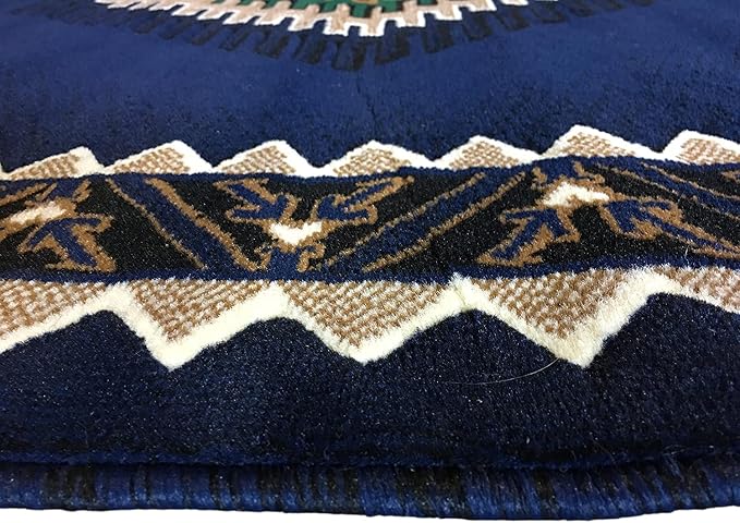 YHSF South West Native American Area Rug D143 - Easy Clean, Thick, Soft, Durable Tribal Indian Inspired Kingdom Design Runner Rug for Bedroom/Living Room & More - Navy Blue, 2 Feet x 3 Feet 4 Inches | Easy-Clean, Soft & Durable Tribal Rug for Living Ro...