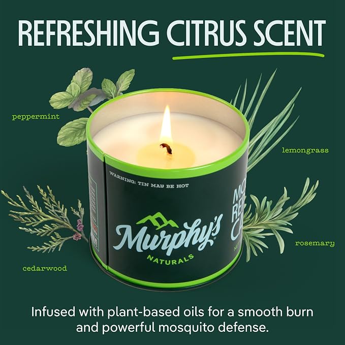 Murphy's Naturals Citronella Mosquito Repellent Candles, 3.5 oz (Pack of 3) | Soy & beeswax blend with rosemary, peppermint, citronella & lemongrass oils; 3.5 oz candles, 14-hr burn for patio & outdoors