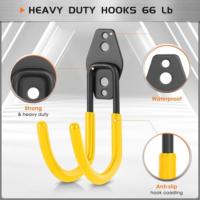 Hose Hanger Wall Mount 2 Pack,Heavy Duty Hose Holder with Screws Metal Hose Hangers for Outside,Hose Rack Suitable for Garage,Garden and Yard,Yellow
