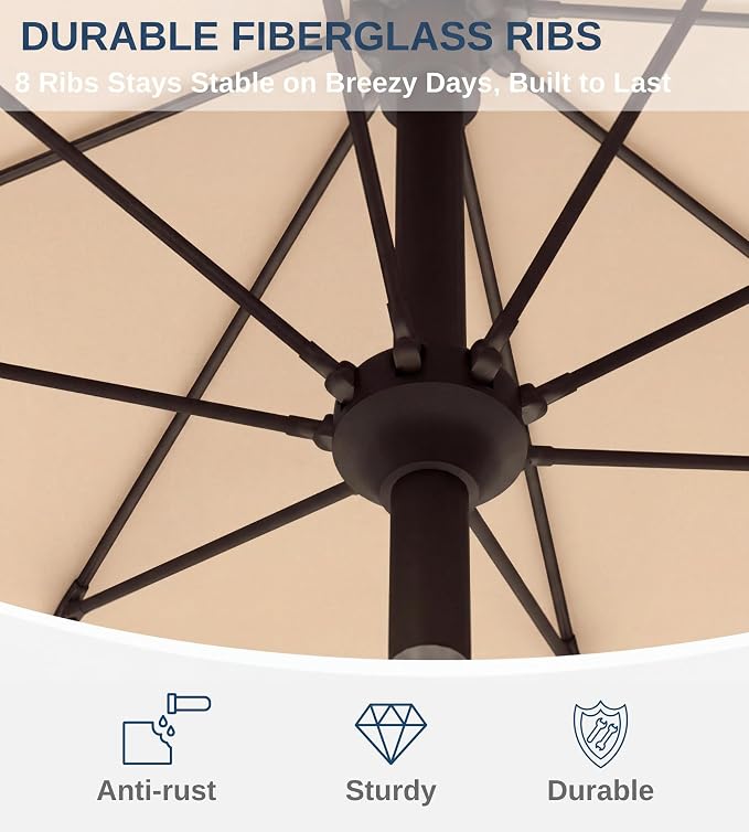 9FT Auto-Tilt Patio Umbrella|Outdoor Market Table Umbrella with 8 Fiberglass Ribs for Pool,Deck&Backyard