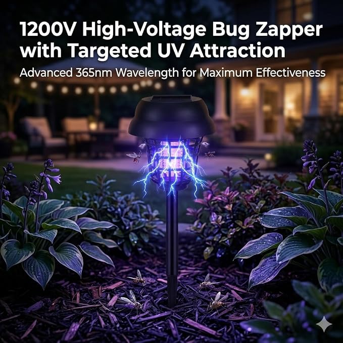 4 Pack Solar Bug Zapper Outdoor Waterproof Mosquito Repellent Outdoor Patio Mosquito Trap & Killer for Moths, Gnats, Flies, Small Flying Insect, Solar Powered Fly Zapper for Garden, Patio, Backyard