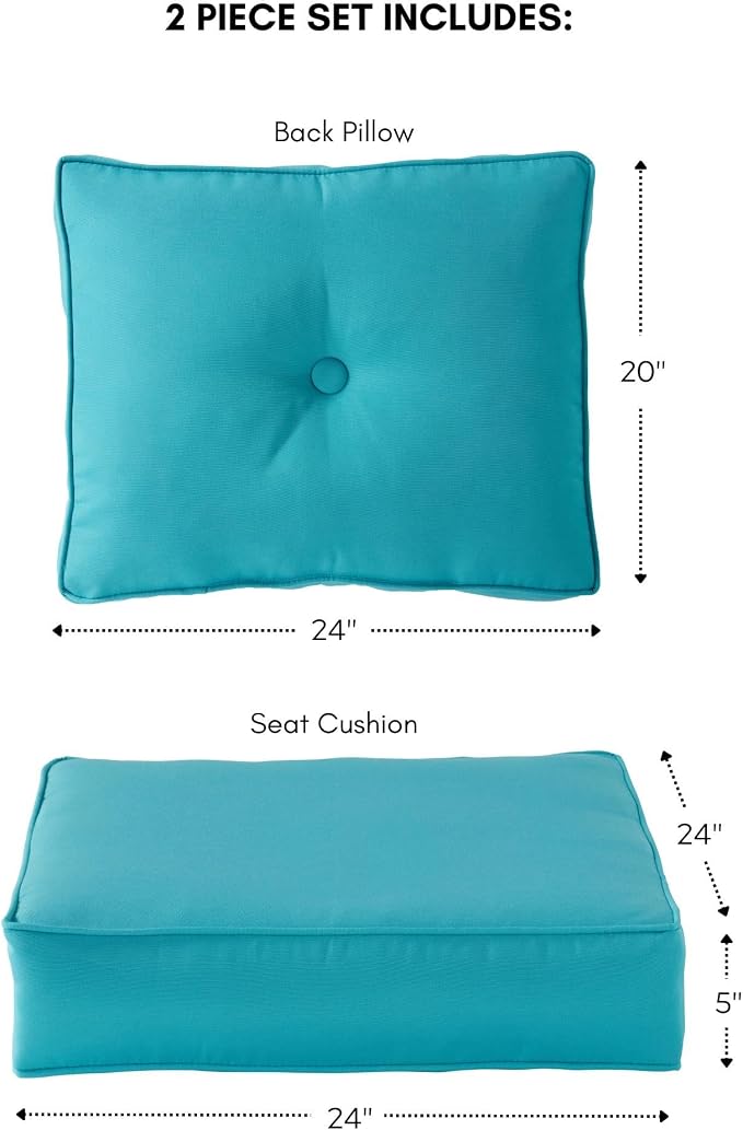 Sunbrella Deep Seat Cushion Set – Seat & Back Cushions for Patio Chairs, Sofas & Loveseats – Fade Resistant Outdoor Fabric, Ties, Zippered Cover, Cord Trim, Canvas Aruba