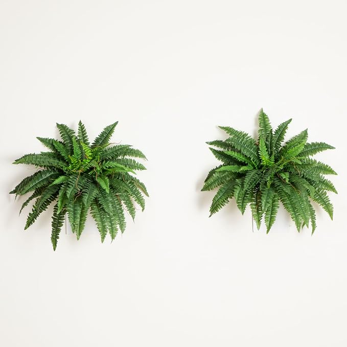 Nearly Natural 40in Boston Fern Artificial Plant, Large Hanging Fake Plant with 56 Long Realistic Fronds, Maintenance-Free Faux Fern for Office and Home Décor (Set of 2)