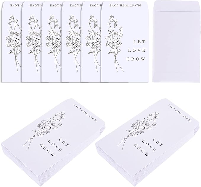 Whaline 200 Pack Wedding Favor Packets Let Love Grow Self-Adhesive White Envelope Minimalist Storage Packets for Wedding Garden Office Gift Party Supplies, 3.5 x 2.4 Inch