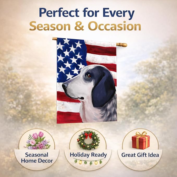Caroline's Treasures CK6439CHF Bleu de Gascogne Dog American Flag House Flag Large Porch Sleeve Pole Decorative Outside Yard Banner Artwork Wall Hanging, Polyester, House Size, Multicolor