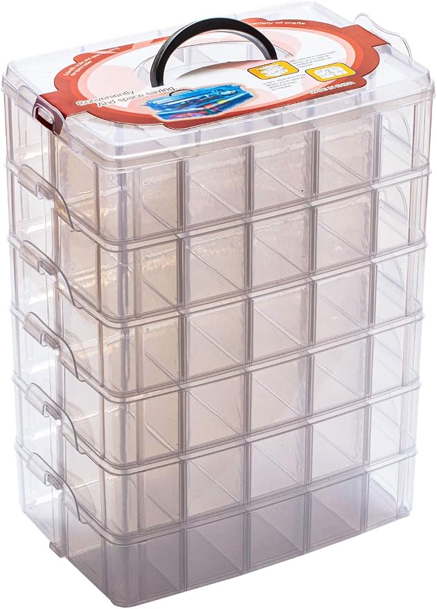 Sooyee 6 Layers Stackable Storage Container Clear 60 Adjustable Compartments, Compatible with Small Toys Arts and Crafts Piping Tips Hardware Storage Organizer