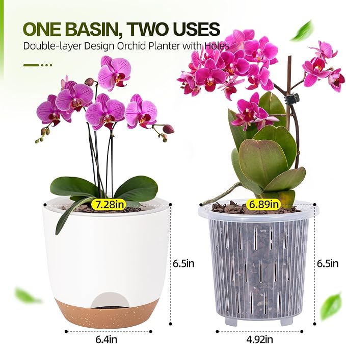 5Packs 7.2 Inch Self Watering Orchid Pots for Indoor Plants,Macetas para Orqudeas,Flower Pots for Indoor Plants with Holes（White）