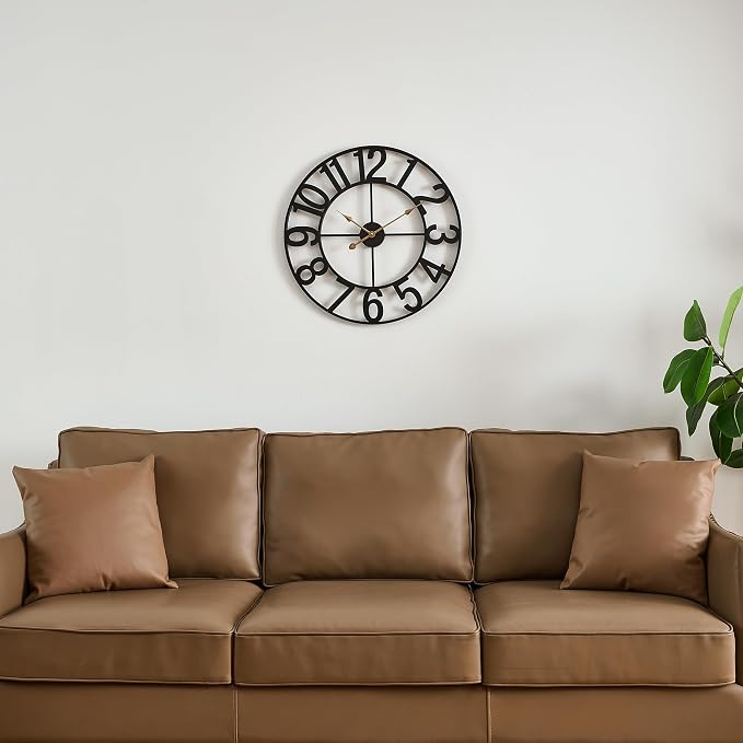 30 Inch Oversized Wall Clock, Battery Operated Silent Non Ticking Black Metal Wall Clocks for Living Room Decor, Extra Large Decorative Clock for Home, Office, Farmhouse Vintage Style