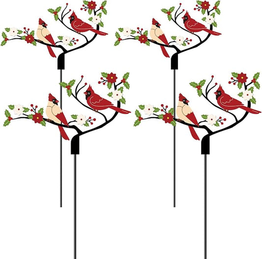 CroBlissful 4 Pcs Cardinal Decor Sign Cardinal Garden Stakes Yard Sign Outdoor Decorations Spring Red Metal Bird Decorative for Lawn Garden Landscape Flower Bed Patio Yard