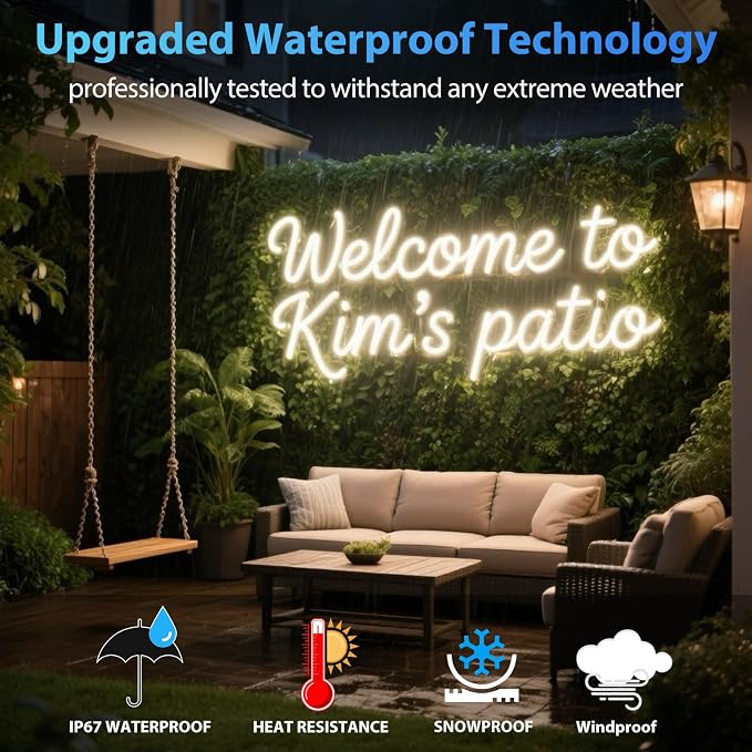 Large Custom Outdoor Waterproof Neon Sign for Patio, Outdoor Personalized Acrylic LED Neon Lights, IP67 Waterproof Customizable LED Lights for Backyard, Patio, Wedding, Pool, Business Wall Decor Good Vibes Friends Gifts