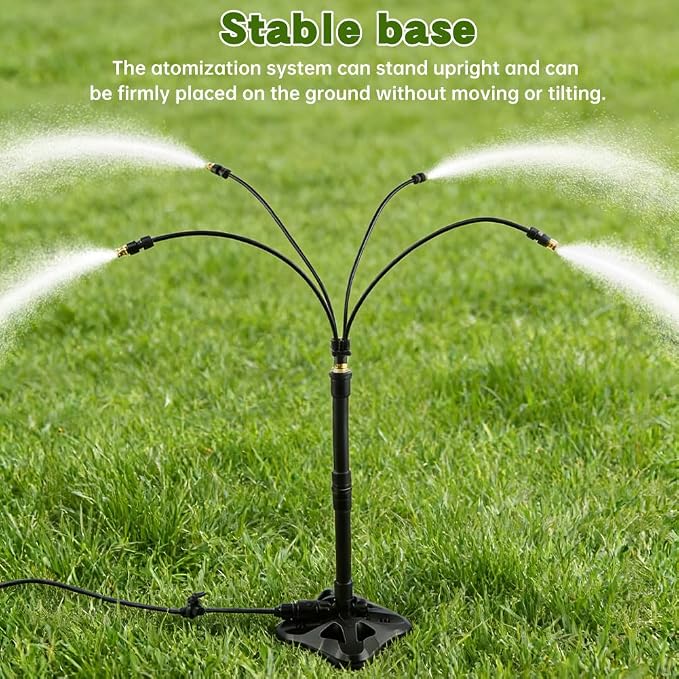 Standing Misters for Outside Patio, 35Inch Adjustable Height Misting Sprinkler with 4 Nozzles, Cooling Misting System Line 26.25FT, Anti-Leak Design, Outdoor Mister for Garden, Backyard, BBQ