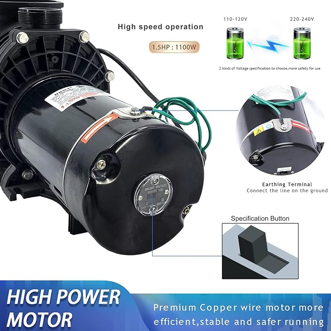 1.5 HP Above Ground Swimming Pool Pump w/ 110v Plug | Dual Voltage 110V/220V Self-Priming Motor UL Certified Safety 6800 GPH High Flow With Strainer Basket