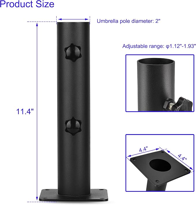 Patio Umbrella Outdoor Base Deck Mount Umbrella Holder Heavy Duty Umbrella Clamp Hand-Turn Knob Umbrella Base Stand for Decks, Docks, Courtyard Balcony, Pontoons, Patios, Pinic Tables Desk