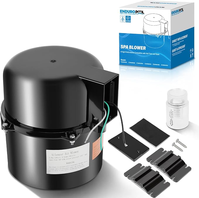 6320141 Silencer Spa Blower 2 HP 120 Volt 9.0 Amp 2 Years Warranty | Replacement for Air Supply, Direct 2 Inch Plumbing System, Quiet & Shock-Absorbing Design, for Pool Hot Tub & Spa 14+ jets