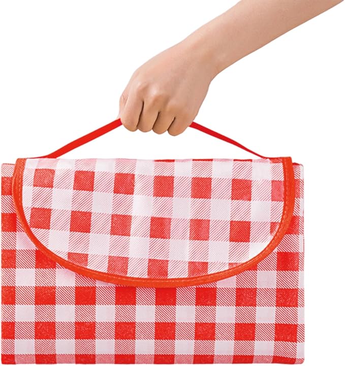 Portable Picnic Blanket, Waterproof Sandproof Foldable Outdoor Mat with Handle for Beach, Camping, Hiking, Travel, and Family Concerts, Red