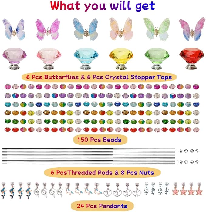 200Pcs DIY Butterfly Garden Stakes Kit - Fairy Wand Garden Stake Beads Kits, Fairy Garden Accessories Kit for Outdoor, Beadable Items (Butterfly)