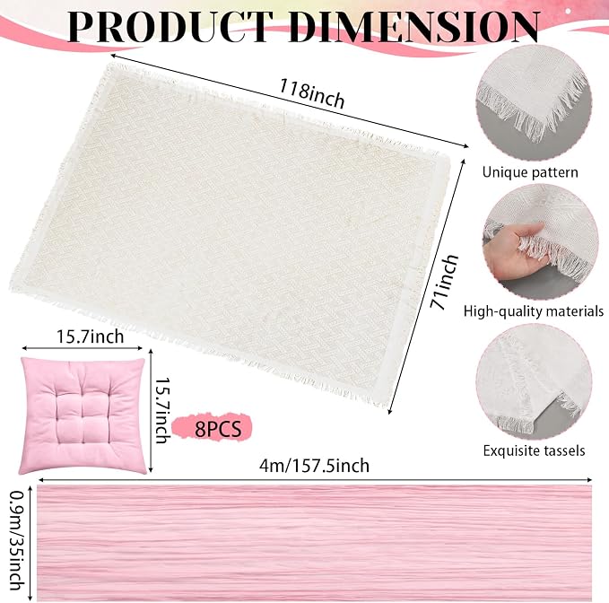 18 Pcs Picnic Paint Party Kit 118'' x 71'' Extra Large Outdoor Boho Blanket with Painting Kit Pink Floor Pillow Cushions and Cheesecloth Table Runner for Painting Party