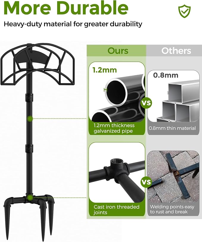 LAND·VOI Freestanding Garden Water Hose Storage Holder Stand for Outside, 160-Ft Hose Heavy Duty Metal Hanger Reel Organizer Outdoor Yard Lawn, Standing Keeper Rack with Ground Stake, Black GHH01BK01