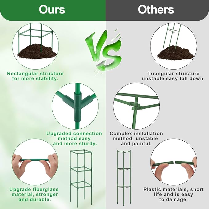 Lezmarket 3 Pack Tomato Cages for Garden, Tomato Trellis for Raised Garden Bed with Plant Clips and Twist Ties for Climbing Plants, 43 inches