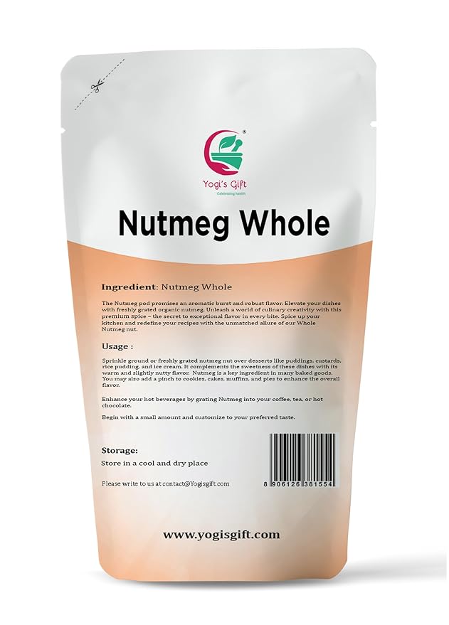 Yogi’s Gift® Nutmeg Whole 4oz (113g) – Premium Grade, Rich Aroma & Warm Flavor - Pure & Natural, Non-GMO - Perfect for Curries, Sauces, Mutton, Vegetable recipes