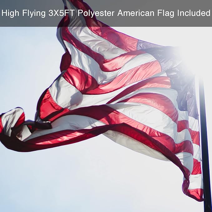 DonSail Black Flag Poles for Outside in Ground - 8FT Flag Pole for House with 2 Pronges Base - Stainless Steel Flag Pole Kit with 3x5FT American Flag for Yard Residential Commercial