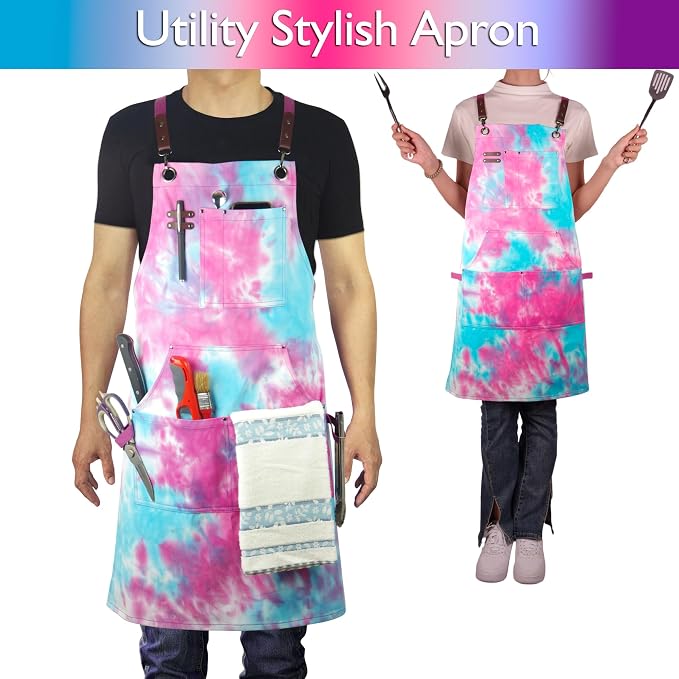 10 Pack Kitchen Apron, Work Apron, Canvas Apron, Phantom Blue | Multiple Pockets, Gardening, Painting, BBQ, Artist, Carpenter, Sizes M to XXL