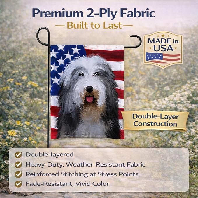 Caroline's Treasures CK6423GF Bearded Collie American Flag Garden Flag Mailbox Flag Decorative Yard Flag Banner Outside Patio Artwork Yard Flower Beds, Garden Size, Multicolor