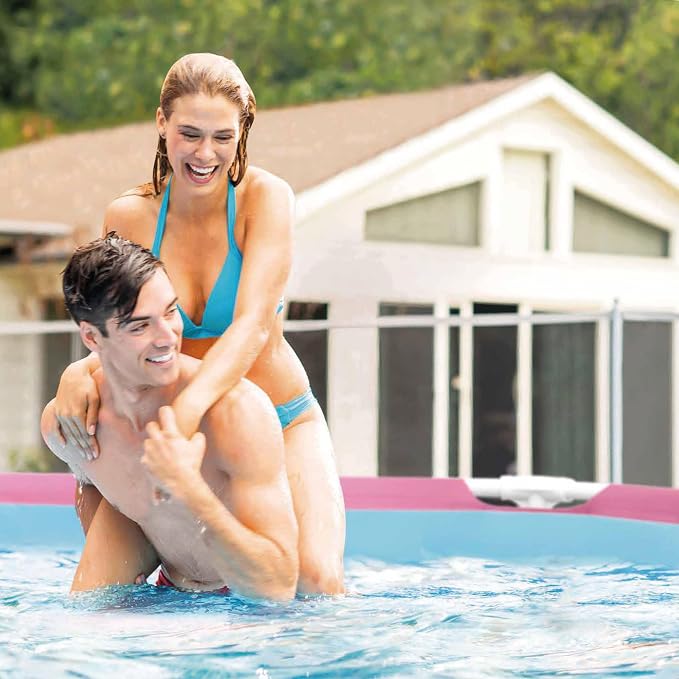 Intex 2.44m x 76cm Pink Metal Frame Pool, Set-up Size: 2.44m x 76cm (28290NP)
