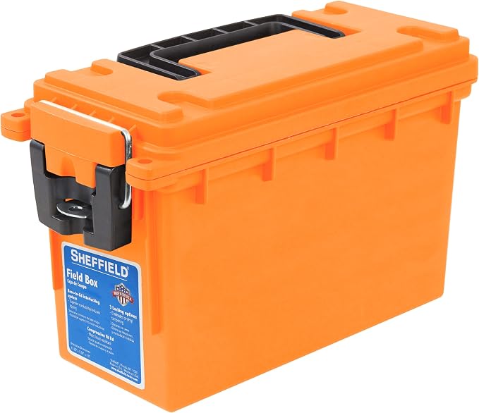 Sheffield Ammo Box Made in USA, Stackable Lockable Ammo Storage Box | Lockable Storage Box, Water and Dust Resistant Dry Box, Secures Hunting Gear, Gun Accessories, Supplies, and Bullets