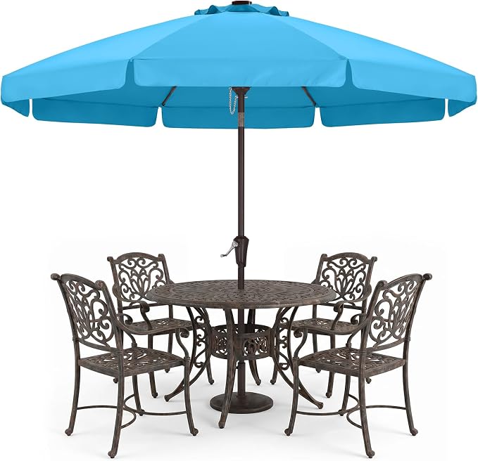 ABCCANOPY 9ft Scalloped Patio Umbrella, Outdoor Table Umbrella with Tilt and Crank, Fiberglass Ribs Deck Umbrella for Patio, Pool, Garden, Picnic (Turquoise)