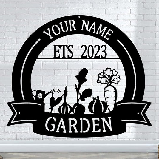 CFC0121321 Vegetable Farm Sign - Outdoor Decor, Personalized Metal Garden Plaques, Custom Name Signs for Men, Women, Mom, Dad, Rustic Decorations