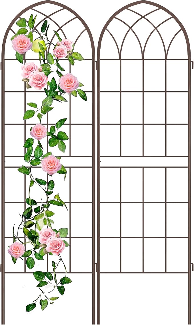 LZRS 2 Pack Rustic Iron Arch Decoration Garden Trellis with Metal Coating – Perfect for Supporting Climbing Plants Outdoor, Roses, Vines, Flowers, and Vegetables, Brown
