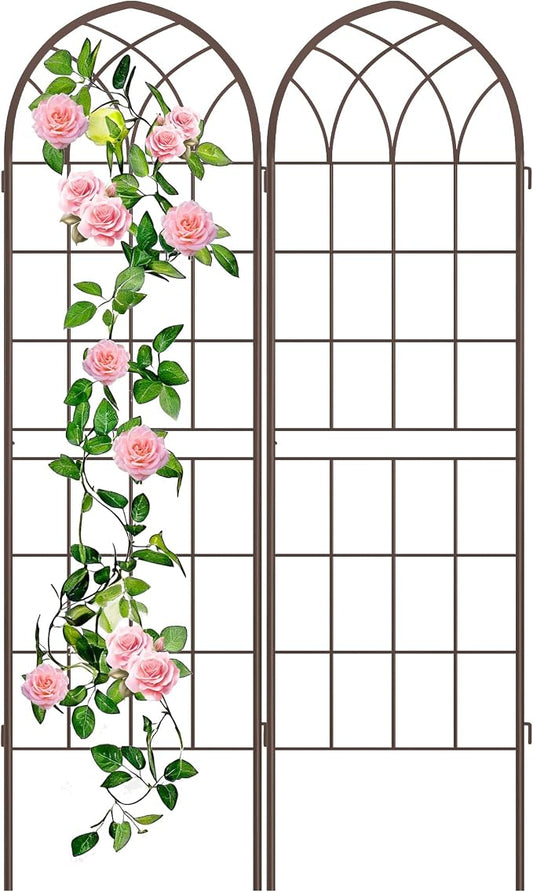 LZRS 2 Pack Rustic Iron Arch Decoration Garden Trellis with Metal Coating – Perfect for Supporting Climbing Plants Outdoor, Roses, Vines, Flowers, and Vegetables, Brown