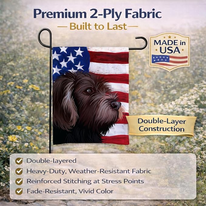 Caroline's Treasures CK6535GF German Roughhaired Pointer American Flag Garden Flag Mailbox Flag Decorative Yard Flag Banner Outside Patio Artwork Yard Flower Beds, Garden Size, Multicolor