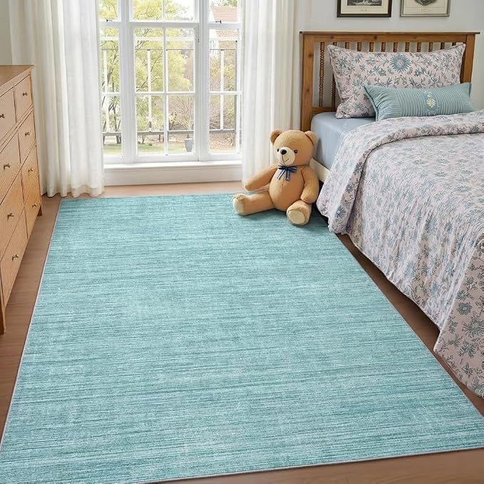 Garvee 9x12 Rug for Kids Room Machine Washable Area Rugs Large Solid Color Living Room Rug with Non Slip Backing, Stain Resistant Non Shedding Carpet Low Pile Soft Neutral Mats for Bedroom, Blue | Non Slip Backing Stain Resistant Non Shedding Low Pile ...