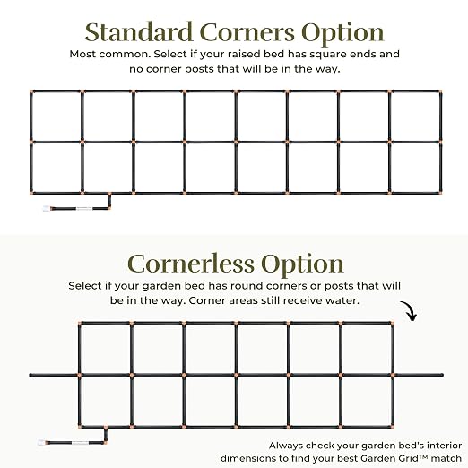 Garden Grid Watering System, 4x8 Cornerless | Garden Irrigation System for Garden Beds | Pre-Assembled, Waters Every Plant, USA-Made | Ideal for Beds w/Corner Posts or Curved Ends | 44"x88"