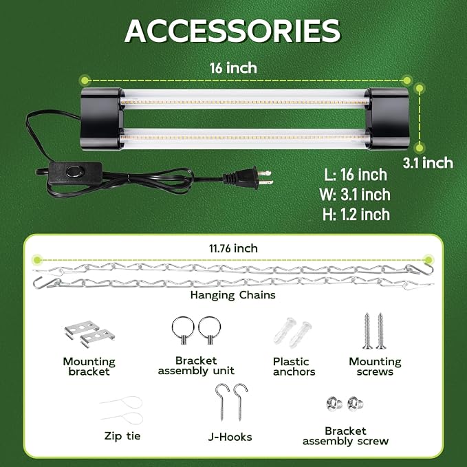 Hlite 16inch 2 Pack LED Grow Lights - Linkable Grow Lights for Indoor Plants, Full Spectrum Plant Lights Plug and Hanging Design with On/Off Switch Hanging Grow Light from Seedling to Flowering, Pink | Full Spectrum Plant Lights Plug and Hanging Design...