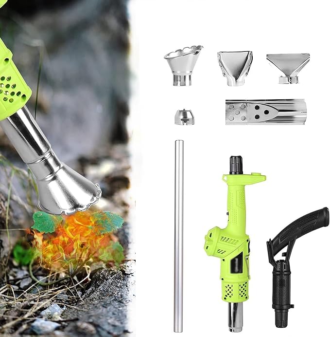 Electric Weed Burner 2000W Thermal Weeder & Hot Air Gun, 1202℉ Max Temperature, Includes 5 Nozzles, Ideal for Garden Grass, BBQ Ignition, Ice Melting