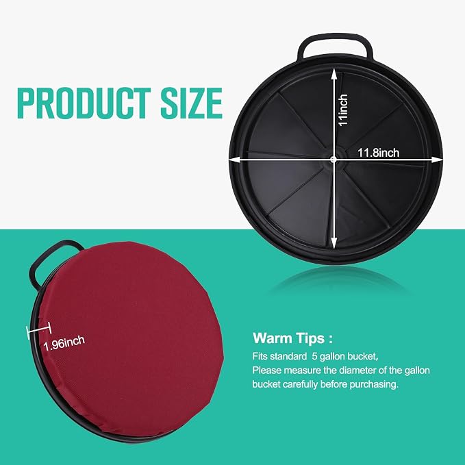 5 Gallon Bucket Seat, 360-Degree Swivel Seat Foam Cushion Bucket Seat Lid with Waterproof Cover for Dove Duck Hunting, Fishing, Baseball, Gardening and Camping