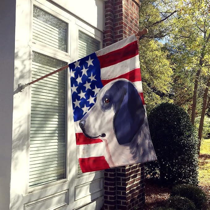 Caroline's Treasures CK6439CHF Bleu de Gascogne Dog American Flag House Flag Large Porch Sleeve Pole Decorative Outside Yard Banner Artwork Wall Hanging, Polyester, House Size, Multicolor