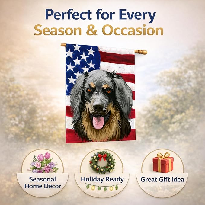 Caroline's Treasures CK6561CHF Hovawart Dog American Flag House Flag Large Porch Sleeve Pole Decorative Outside Yard Banner Artwork Wall Hanging, Polyester, House Size, Multicolor