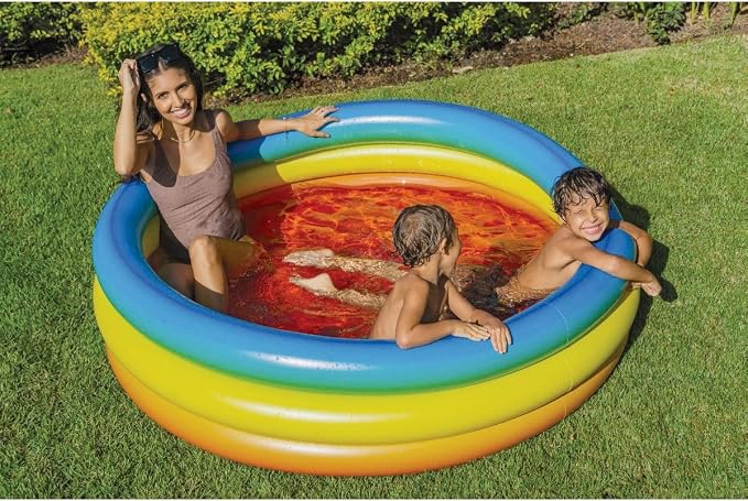 Poolcandy Inflatable Sunning Pools for up to 3 Adults (Rainbow Blue, Yellow, and Orange Inflatable Sunning Pool)