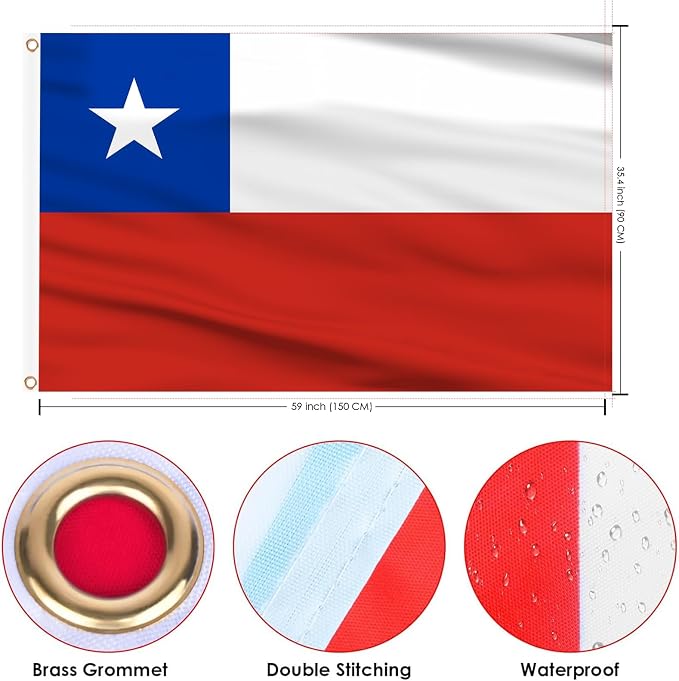 AhfuLife Chile Flag 3x5 Ft 2 Pcs, Large Chilean National Flags for Outside - Double Side with Brass Eyelets for Chilean Party Decorations, Soccer Party Bar Garden Decoration Indoor Outdoor